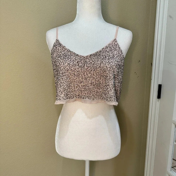 FOREVER 21 Blush Pink Sequin Crop Top Tank Top - size XS - Picture 2 of 7